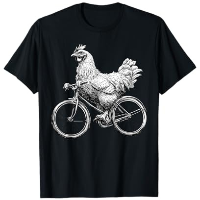 Funny Chicken Riding Bike Cyclist Cute Animal Lover Farm T-Shirt