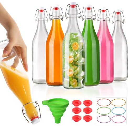 Alotpower Flip Top Glass Bottle 32oz 6Pack, Swing Top Glass Bottles with Airtight Flip Lids for Vanilla Extract Bottles/Home Brewing/Beverages/Oil (32 fl. oz, Set of 6)