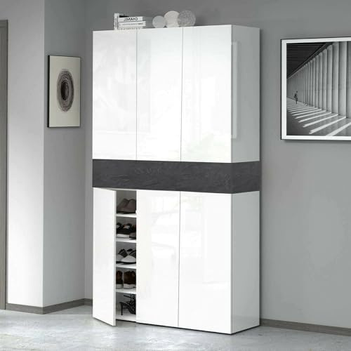 Dmora - Étagère à Chaussures Marzio, étagère à Chaussures Peu encombrante à 7 Portes, Armoire d'entrée multifonctionnelle, 114x38h200 cm, Blanc et Ardoise
