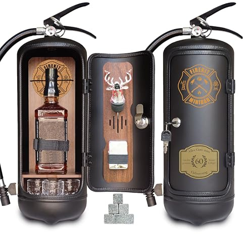 Brandsläckare Minibar med 7-delat tillbehörsset inklusive 3 snapsglas, whiskystenar, sprithällare och korkunderlägg