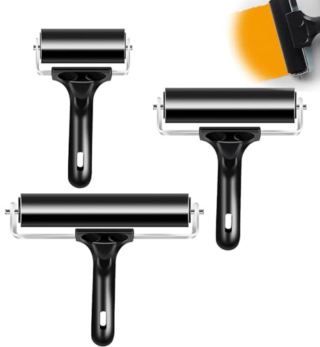 Vokowin 3PCS Soft Rubber Brayer Rollers for Crafting Brayer Rollers for Printmaking Brayer Tool Wallpaper Roller Brush Ink Applicator Art Oil Gel Printing Plate Painting Tool (6 cm10 cm15 cm)(K418-3)