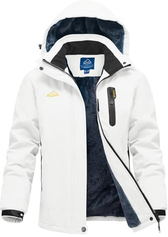 donhobo Damen Winter Outdoorjacke Fleece Gefütterte Softshelljacke Wasserdichte Winddichte Camping Wandern Ski Funktionsjacke Fahhradjacke mit Kapuze, Weiß, M