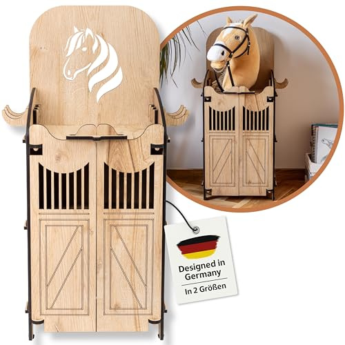 Hoofly Hobby Horse Establo – Accesorio práctico con Puertas, Almacenamiento y Ganchos/Soporte Resistente para Caballo de Palo/Establo de Madera para 1 Hobby Horse