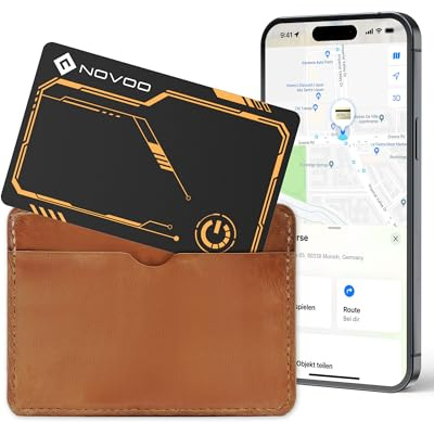 Platskort plånbok kompatibel med Apple Find My - NOVOO SmartCard Bluetooth, batteritid 6 år, vattentät IP68, ultratunn (1,6 mm), (endast iOS)