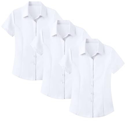 3 Pack Womens Work T-Shirt Professional Interview Shirts 2025 Trendy Summer Cooling Short Sleeve Basic Fitted Button Down Stretch Smart Casual Business Office Oxford Shirts