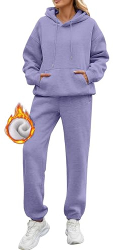 2025 Tuta Donna Inverno Pile Oversize Tuta Completa 2 Pezzi Manica Lunga Felpa con Cappuccio e Pantaloni Set Due Pezzi Set Sportivi Fitness Jogging Abbigliamento Sportivo Sweatshirt, Viola, 3XL