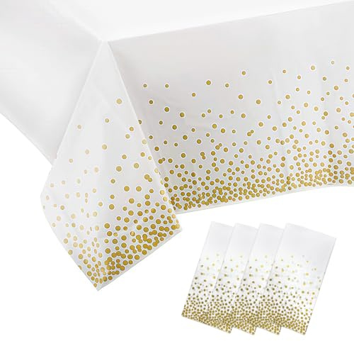 4 Stück Einweg Tischdecke, 137 x 274 cm Gold Dot Tischdecke Geburtstag Kunststoff Wasserabweisend Tischdecke Rechteckig Tischtuch für Party, Geburtstag, Hochzeit, Weihnachten