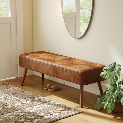 Ckaff Panca Fondo Letto, Panca Imbottita da Ingresso 113.5x36.5x43cm, Sgabello per Scarpe in Pellle PU Poggiapiedi Cassapanca per Camera da Letto Ingresso Corridoio Soggiorno Salotto, Pu, Marrone