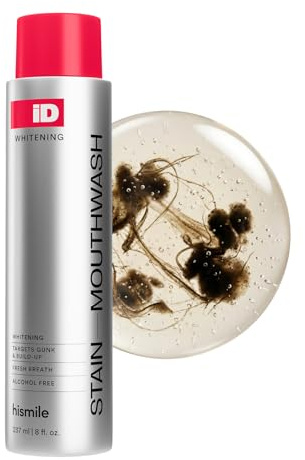 Hismile iD Stain Whitening Mouthwash, Gunk Removing Mouthwash for Fresh Breath, Hydrogen Peroxide Mouthwash to Promote Whiter Teeth, Peroxide Rinse with Essential Oils 237ml