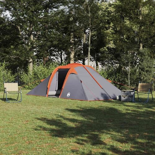 HOMELEN Tunnel tente gris orange 510 x 240 x 156 cm Taffeta imperméable avec port E et crochet de suspension, abri de camping familial spacieux pour aventures en plein air, jardins, terrasses et