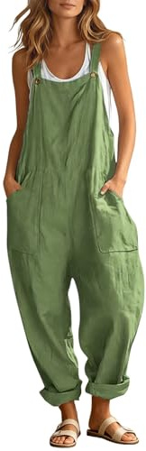 Salopette Femme D'été Coton Chic et Fluide Combinaison Longue Baggy Bretelles sans Manches Couleur Unie Coupe Ample Pantalon Confortable Poches Décontractée Jumpsuit Loose De Plage