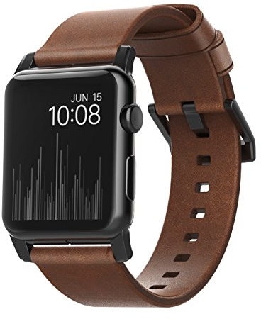 NOMAD Modern Leather Strap | Echtlederband für Apple Watch 42/44/45/49mm | Braun mit schwarzem Metall