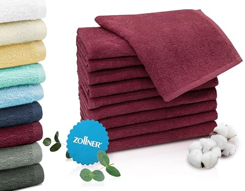 ZOLLNER Set de 10 Serviettes pour invités en 30x50 cm - Serviettes pour invités très absorbantes et Douces en Rouge vin - avec accroche Pratique - Lavable jusqu'à 60°C - Coton - qualité hôtelière