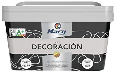 Macy Pintura Plástica Mate Decoración Interiores Excelente Cubrición, Acabado Perfecto. Color Gris. 4 Litros
