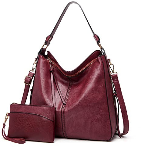 Lifetooler Bolso Bandolera Mujer Grande PU Cuero Bolsos de Mujer Hobo Shopper Bolsos Tote Monedero Carteras 2pcs Set para Trabajo, Casual, Fiesta(Fucsia)