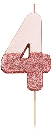 Talking Tables Roségold Glitter Nummer 4 Kerze | Kuchendeckel Dekoration in Premiumqualität | Schön, funkelnd für Kinder, Erwachsene, 40. Geburtstagsfeier, Jubiläum, Meilenstein