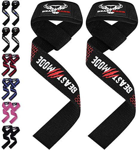 BEAST RAGE Zughilfen für Krafttraining (Fitness Straps) Kreuzheben Gurte Frauen Männer (Gepolstert) Gewichthebergurte Baumwolle Handgelenkstütze Griffe Hantel Bar (Lifting Straps) (Gel Schwarz)