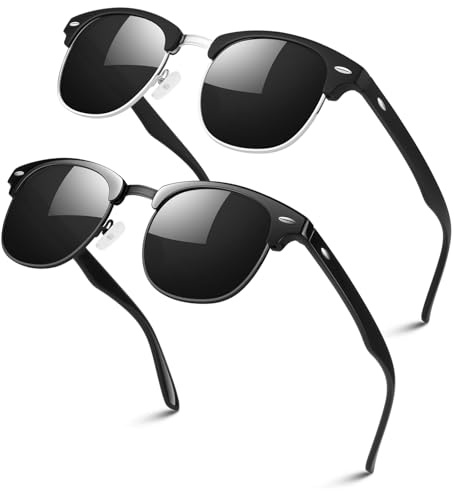 LINVO Polarisiert Sonnenbrille Herren Damen Retro Klassisch Halbrahmen 100% UV400 für Reisen, Fahren und Angeln