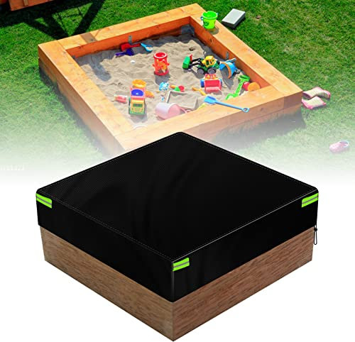 MaxAwe 180*180*20cm Sandkasten Abdeckung, Schwarze 210D Wasserdicht Sandkastenabdeckung Abdeckplane mit Kordelzug, Schatten und Staubdichte Plane mit Gummiband für Sandkasten Pool, Terrase, Garten