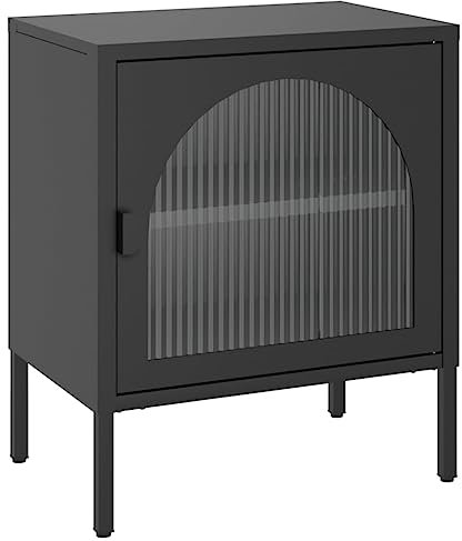 vidaXL Nachttisch, Beistelltisch für Schlafzimmer, Nachtkästchen mit viel Stauraum für Zeitschriften Bücher, Nachtschrank Nachtkommode, Schwarz Glas Stahl