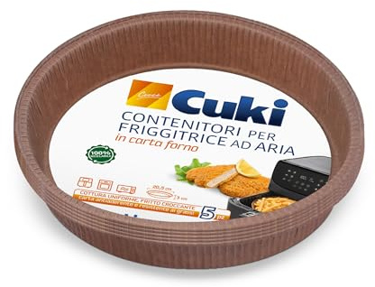 Cuki Contenitori per friggitrice ad aria in cartoncino antiaderente, anti-grasso e impermeabili, per una cottura uniforme e un fritto croccante, 1 confezione da 5 pezzi, Ø20.5 cm