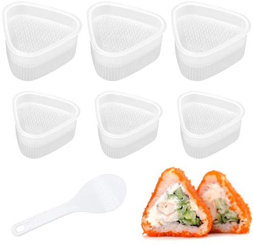 Vuteukis 6-teilige Dreieckige Onigiri Form (3 große und 3 kleine), Sushi Form Onigiri Maker, Onigiri Formen Set mit 1 Reislöffel - Einfache Herstellung von Onigiri
