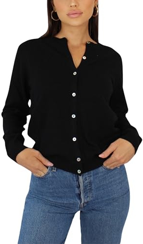 Win's - Chaleco de Cachemira para Mujer, Cardigan de Lana y Cachemira, Negro, Manga Larga, Cuello Redondo, Estilo Casual, Temporada Otoño-Invierno