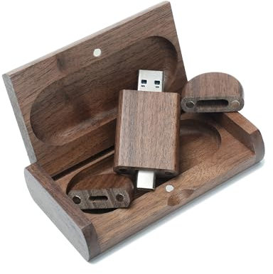 Yaxiny Memoria USB C de 64 GB, unidad flash USB C 3.0 Stick de alta velocidad USB C Drive Dual OTG Pen Drive Caja de madera de nogal para TV, coche, smartphones, PC, portátil
