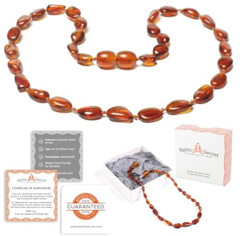 Collier en ambre de la Baltique Baltic Secret en ambre sélectionné de la Baltique fait main pour femme, homme, enfant et adulte – Bijoux naturels, chaînes de pierres précieuses, idée cadeau, joyaux de