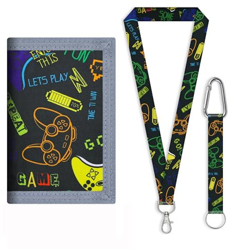 Alriedy Brustbeutel Kinder, Geldbeutel Kinder, Portemonnaie Kompakte Dreifach Faltbare Geldbörse mit Reißverschluss und Umhängeband für Mädchen und Jungen (schwarz)