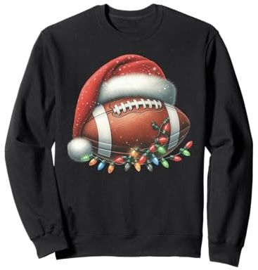 Ballon de rugby avec bonnet de Père Noël et lumières de Noël Sweatshirt