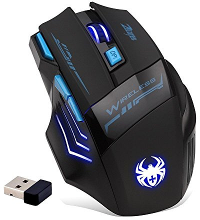 zelotes Kabellose Maus,2400DPI (4 Einstellbare DPI),7 Tasten mit USB-Empfänger,LED Beleuchtung,Gaming Maus Kabellos,Ergonomische Funkmaus für Laptop,PC,Mac,Schwarz