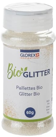 Glorex 6 2820 400 – ekologiskt glitter, 60 g i vitt, glitter bestående av cellulosa, för att dekorera gratulationskort, pysselsaker och mycket mer.