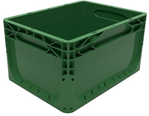 Solent Plastics Euro Stacking Container 20 Litre - 400 x 300 x 220mm - Available in 4 x Colours - Glass Recycling Box Outdoor, Under Sink Storage Boxes, Bicycle Box for Rear Rack (Green)