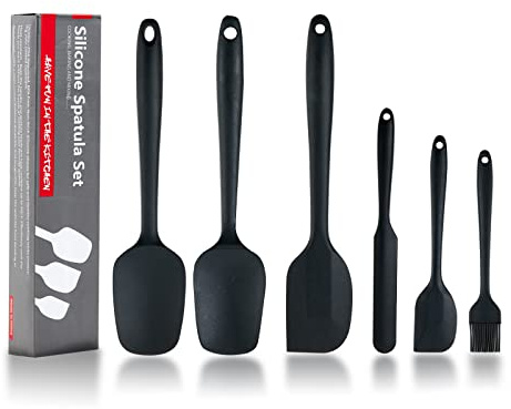 Silicone Spatula Set 6 Piece Kitchen Utensils for Cooking Baking and Mixing Heat Resistant Non Stick Rubber Spatula with 480 Degrees Fahrenheit Heat Resistant (Black)