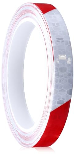 Reflektorband Selbstklebend Neon Klebeband Warning Tape 10mm x 8m Reflektierende Aufkleber Wasserdicht Aufkleber Reflektor Tape Selbstklebende Rot Weiß Reflektorstreifen für Fahrzeuge Fahrräder Helm