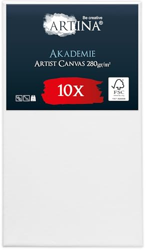 Artina Set de 10 Canvas Toile Peinture 50x80 cm – Tableau Châssis Entoilés en Bois FSC© – Tableau a Peindre Blanche 100% Coton 280g/m² – Toiles Stable Petite – Akademie