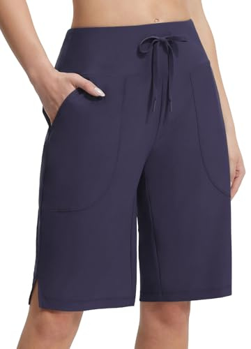 baleaf Shorts de baño para mujer 28 cm, bermudas con pernera para natación, UV, cintura alta, boardshorts hasta la rodilla, UPF50+, playa, surf, deporte, azul, XXL
