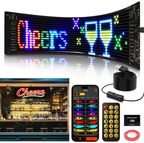 LUXONIC 34.8x10.2cm 5V Ultraljus,Flexibel Programmerbar LED-skylt med USB | Vattentät Rullande RGB-skärm, med styrning via Bluetooth-app, anpassade textmönster animationer, för bil,butik, bar mer