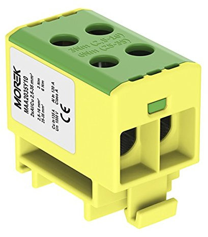 Verteilerblock f. Al/Cu geeignet 4x2,5-35mm2 gelb-grün 1pol. 1000V AC/DC Klemme isolert OTL 35-2 MAA2035Y10 Morek 4054