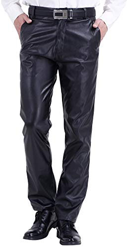 DUOLUNJINDUN Herren Bikerjeans PU Leder Bikerhose wasserdichte Lederhose Weich und Atmungsaktiv - Schwarz Größe 42