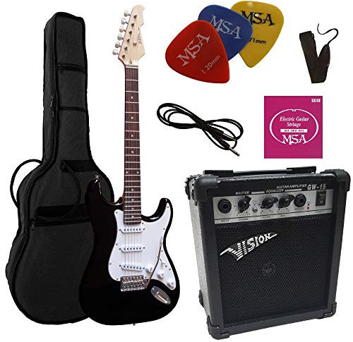 MSA CHITARRA ELETTRICA NERO OPACO - SET CON AMPLIFICATORE DA 20WATT - BORSA - PLETTRO - CORDE