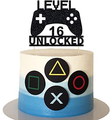 Level 16 olåst tårtdekoration, videospel tårtdekoration, spelkontroll tårtdekoration för 16:e födelsedagsfestdekoration