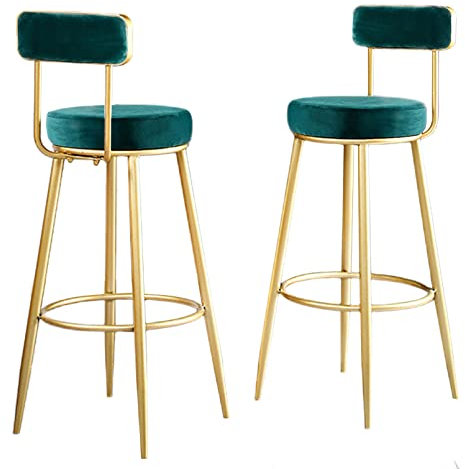 Barhocker Samt gepolsterte Bar Stuhl mit Rückenlehne Satz von 2 Stück Barhocker Frühstück Küche Theke Gold Metall Bein Home Luxus europäischen Stil hohe Hocker
