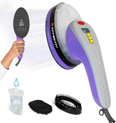 EFFEKTIV – Plancha Vertical Vapor 3 en 1 con Suela Cerámica | Plancha Ropa, Cepillo de Vapor y Centro de Planchado Compacto | 250ml | 1600W | Sin Tabla, Autoapagado, Recarga Continua | Lila