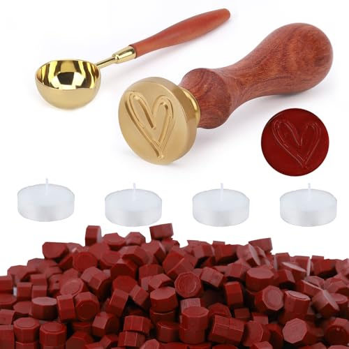 Kit de lacre, 300 piezas de lacre para sobres/invitaciones/tarjetas/regalos/sellos de cera vintage (Amar, Rojo vintage)