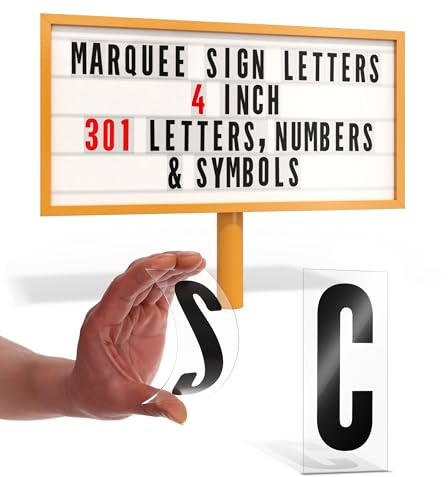 Houseables Marquee Letters, Sign Letters, Marquee Sign, Markee, Plastic, Acrylic, Changeable, for Outdoor Board, Letterboard, Church, Restaurant, 4 Inch Character on 5” Panel, 301 PC with Numbers
