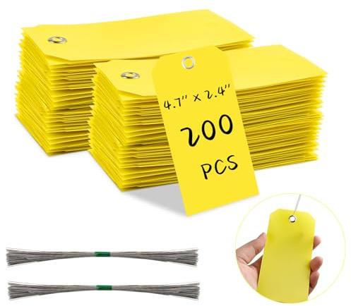 Lainballow 200 st fraktetiketter i plast med tråd, 4 3/4 x 2 3/8 vattentäta etiketter, plastmärkningsetiketter, trådhängande etiketter med förstärkta metallhål för bagage garageutrustning lager