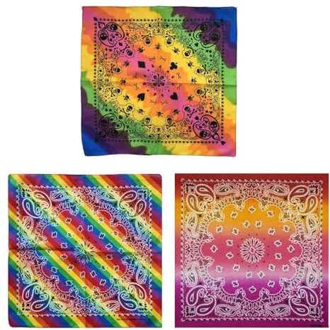 DAMILY 3 Stück Pride Outfit Regenbogen Bandana, Pride Regenbogen Bandanas Kopftuch Damen und Herren Accessoires Paisley Bandana HalstuchTaschentücher für Damen Herren Kopf Haar Geschenk (Regenbogen)