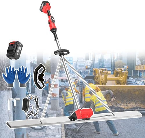 smafoseedding Cordless Electric Cement Leveling Tamper Ruler,Electro Cordless Screed,150cm Long Blade,With High Frequency Vibration Motor,For Concrete Floors/Slab Pours/Walkways/Driveways,1BAT